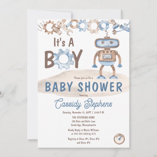Het is een jongen Cute Blue | Baby shower Greige R Kaart (Voorkant)