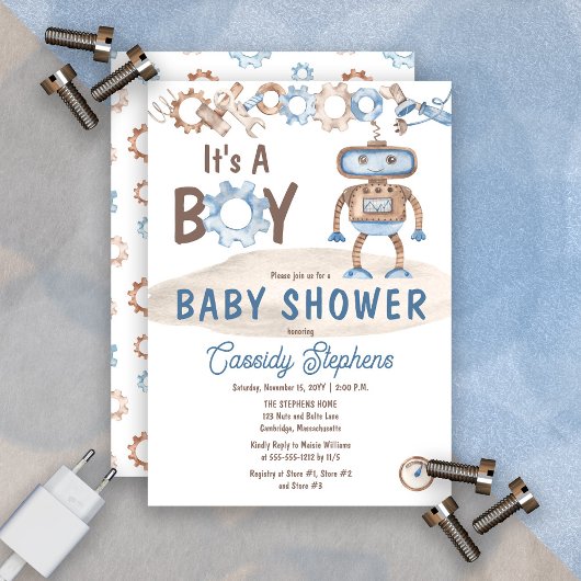 Het is een jongen Cute Blue | Baby shower Greige R Kaart