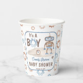 Het is een jongen Cute Blue | Baby shower Greige R Papieren Bekers (Achterkant)