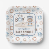 Het is een jongen Cute Blue | Baby shower Greige R Papieren Bordje (Voorkant)