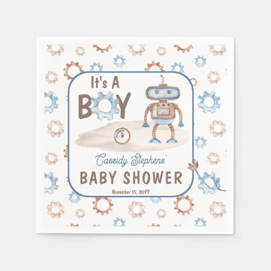 Het is een jongen Cute Blue | Baby shower Greige R Servet (Voorkant)