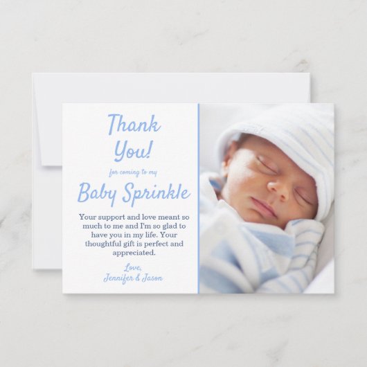 Het is een jongen Cute Blue Baby Sprinkle Dank je Bedankkaart (Voorkant)