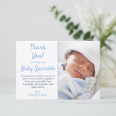 Het is een jongen Cute Blue Baby Sprinkle Dank je Bedankkaart (Staand voorkant)