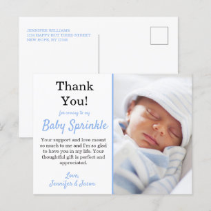 Het is een jongen Cute Blue Baby Sprinkle Dank je Briefkaart