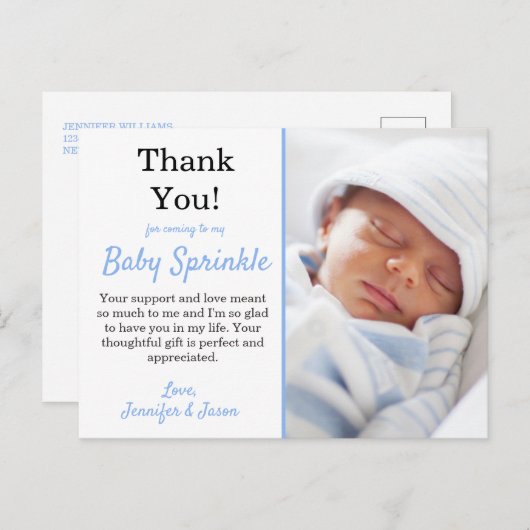 Het is een jongen Cute Blue Baby Sprinkle Dank je Briefkaart (Voorkant / Achterkant)