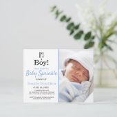 Het is een Jongen Cute Blue Baby Sprinkle-uitnodig Briefkaart (Staand voorkant)