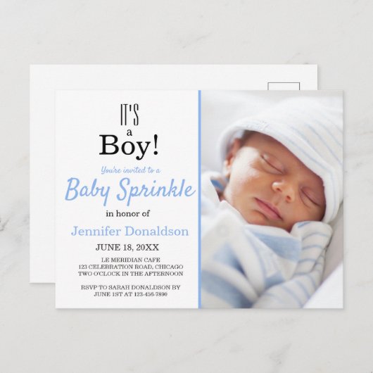 Het is een Jongen Cute Blue Baby Sprinkle-uitnodig Briefkaart (Voorkant / Achterkant)