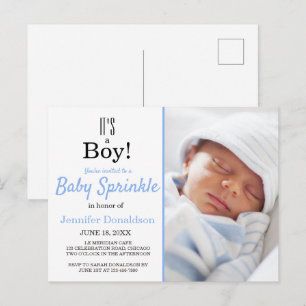 Het is een Jongen Cute Blue Baby Sprinkle-uitnodig Briefkaart