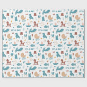 Het is een jongen. Cute blue grappigs speelgoed ba Cadeaupapier (Vlak)