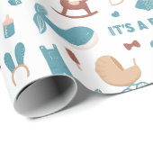 Het is een jongen. Cute blue grappigs speelgoed ba Cadeaupapier (Rol Hoek)