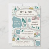 Het is een jongen. Cute grappige road map baby sho Kaart (Voorkant)