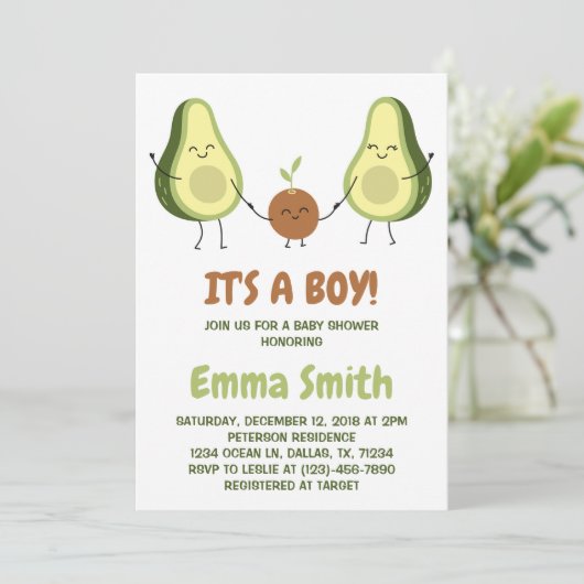 Het is een jongen Cute Plaid Avocado Baby Shower Kaart (Staand voorkant)