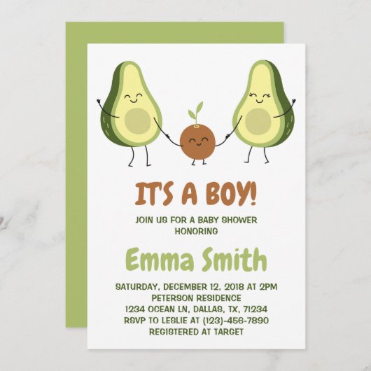 Het is een jongen Cute Plaid Avocado Baby Shower Kaart (Voorkant / Achterkant)