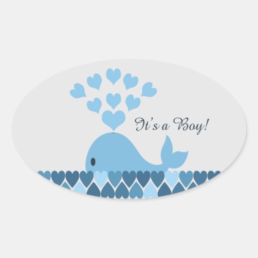 Het is een jongen! Cute Whale Ovale Sticker (Voorkant)