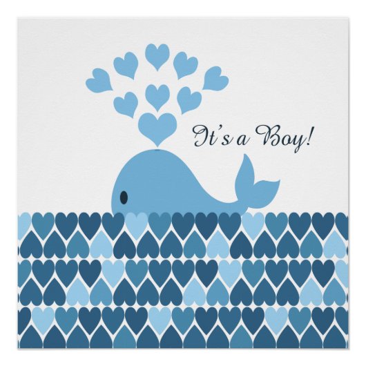 Het is een jongen! Cute Whale Poster (Voorkant)