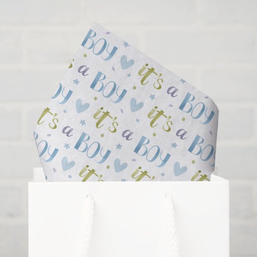 Het is een Jongen Decoupage Papier, Blauwe Baby Sh Tissuepapier (Cadeauzakje)