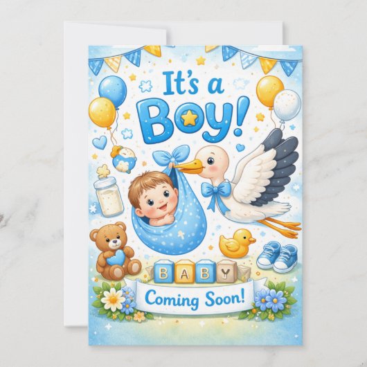Het is een Jongen Design - Baby Aankondiging  (Voorkant)