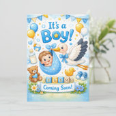 Het is een Jongen Design - Baby Aankondiging  (Staand voorkant)