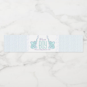 Het is een jongen die twee blauwe olifanten doucht waterfles etiket