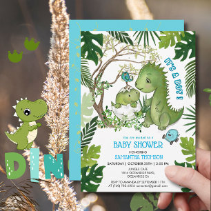 Het is een jongen! Dino Baby shower Tropisch Oerwo Kaart