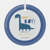 Het is een jongen Dinosaur Baby shower Cute Blue Glas Ornament (Voorkant)