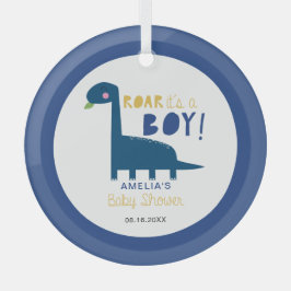 Het is een jongen Dinosaur Baby shower Cute Blue Glas Ornament