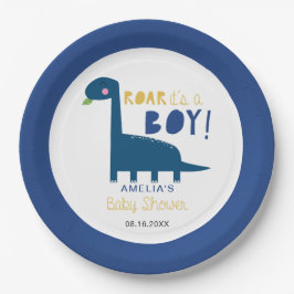 Het is een jongen Dinosaur Baby shower Cute Blue Papieren Bordje
