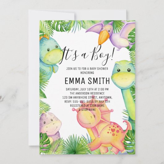 Het is een Jongen Dinosaur Baby shower Party nodig Kaart (Voorkant)