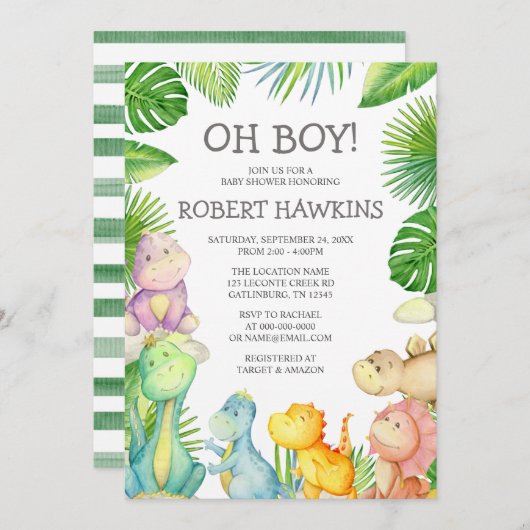 Het is een Jongen Dinosaur Baby shower Uitnodiging (Voorkant / Achterkant)