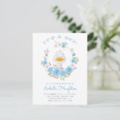 Het is een jongen! Duck & Blue Floral Krans Baby s Uitnodiging Briefkaart (Staand voorkant)
