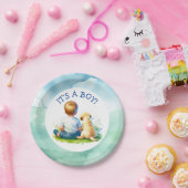 Het is een jongen | Een Baby en zijn Hond Baby sho Papieren Bordje (Feest)