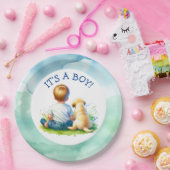 Het is een jongen | Een Baby en zijn Hond Baby sho Papieren Bordje (Feest)