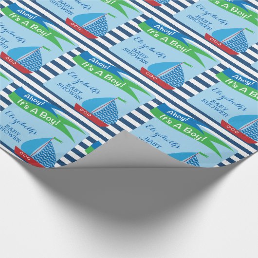 Het is een jongen, een speciaal blauw Baby shower Cadeaupapier (Hoek)