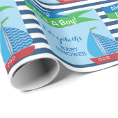 Het is een jongen, een speciaal blauw Baby shower Cadeaupapier (Rol Hoek)