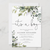 Het is een jongen eenvoudig modern groen baby show kaart (Voorkant)