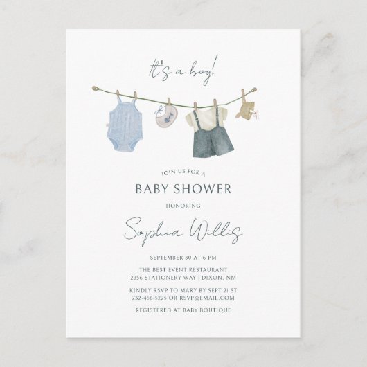 Het is een Jongen Eenvoudige Kleding Waterverf Bab Briefkaart (Voorkant)