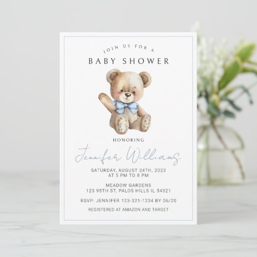 Het is een jongen eenvoudige teddybeer baby shower kaart (Staand voorkant)