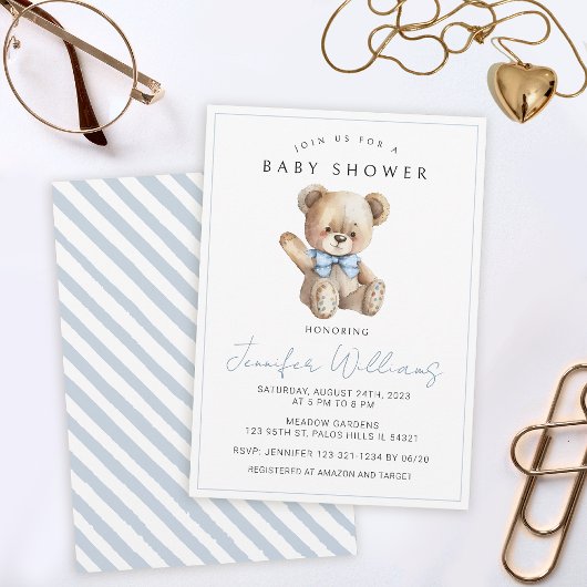 Het is een jongen eenvoudige teddybeer baby shower kaart
