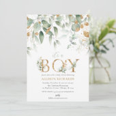 Het is een Jongen elegant simpel groen baby shower Kaart (Staand voorkant)