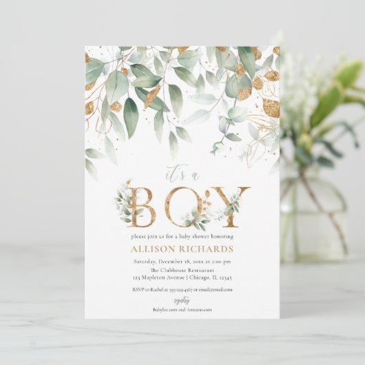 Het is een Jongen elegant simpel groen baby shower Kaart (Staand voorkant)