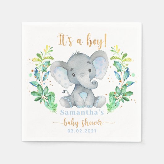 Het is een jongen! Elephant Baby shower Napkins Servet (Voorkant)