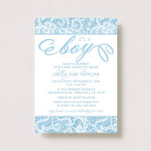 Het is een jongen! Fancy blauw en wit Baby shower Kaart