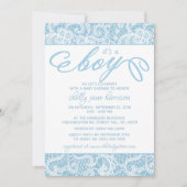 Het is een jongen! Fancy blauw en wit Baby shower Kaart (Voorkant)