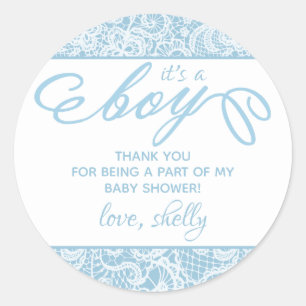 Het is een jongen! Fancy blauw en wit Baby shower Ronde Sticker