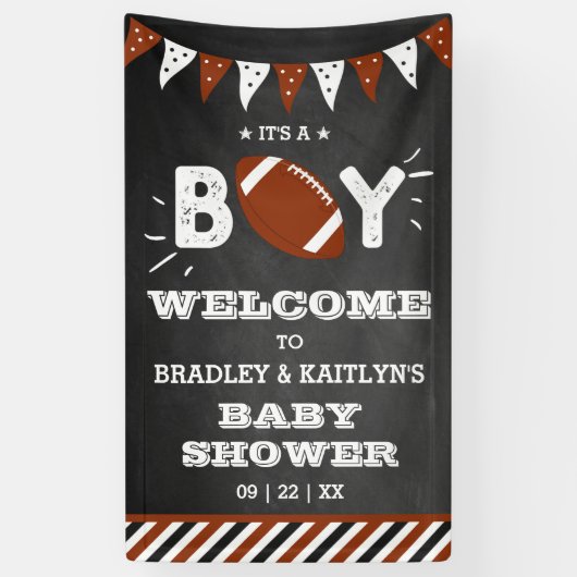 Het is een jongen! Football thema Baby shower welk Spandoek (Verticaal)