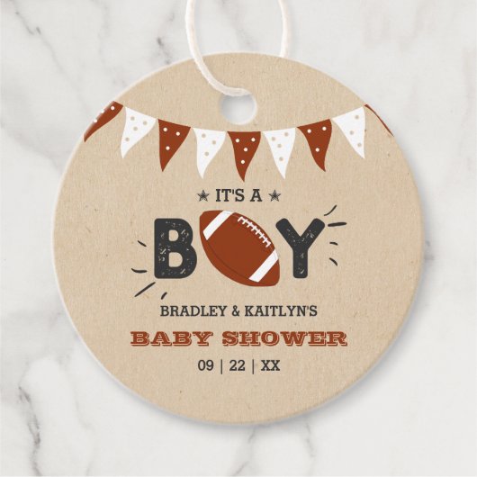 Het is een jongen! Football thema gecodeerd Baby s Bedankjes Labels (Voorkant)