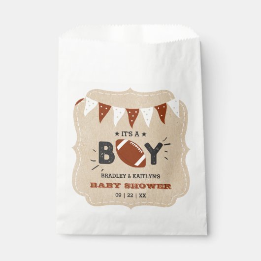 Het is een jongen! Football thema gecodeerd Baby s Bedankzakje (Voorkant)