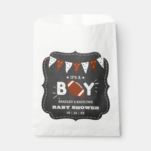 Het is een jongen! Football thema gecodeerd Baby s Bedankzakje (Voorkant)