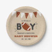 Het is een jongen! Football thema gecodeerd Baby s Papieren Bordje (Voorkant)