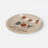 Het is een jongen! Football thema gecodeerd Baby s Papieren Bordje (Gekanteld)